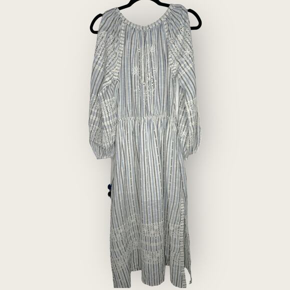 LoveShackFancy Isla Maxi Dress XS Blue Ivory Striped Boho Coastal Grannycore - Picture 6 of 7